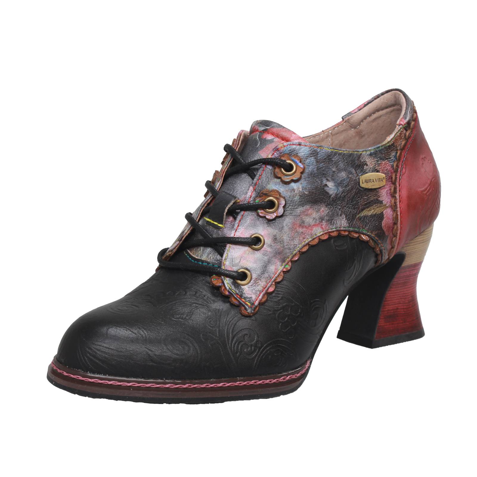 Laura Taille Schnrer Ledermuster mit schwarzem Absatz - Damen Schnrschuhe 21690₽
