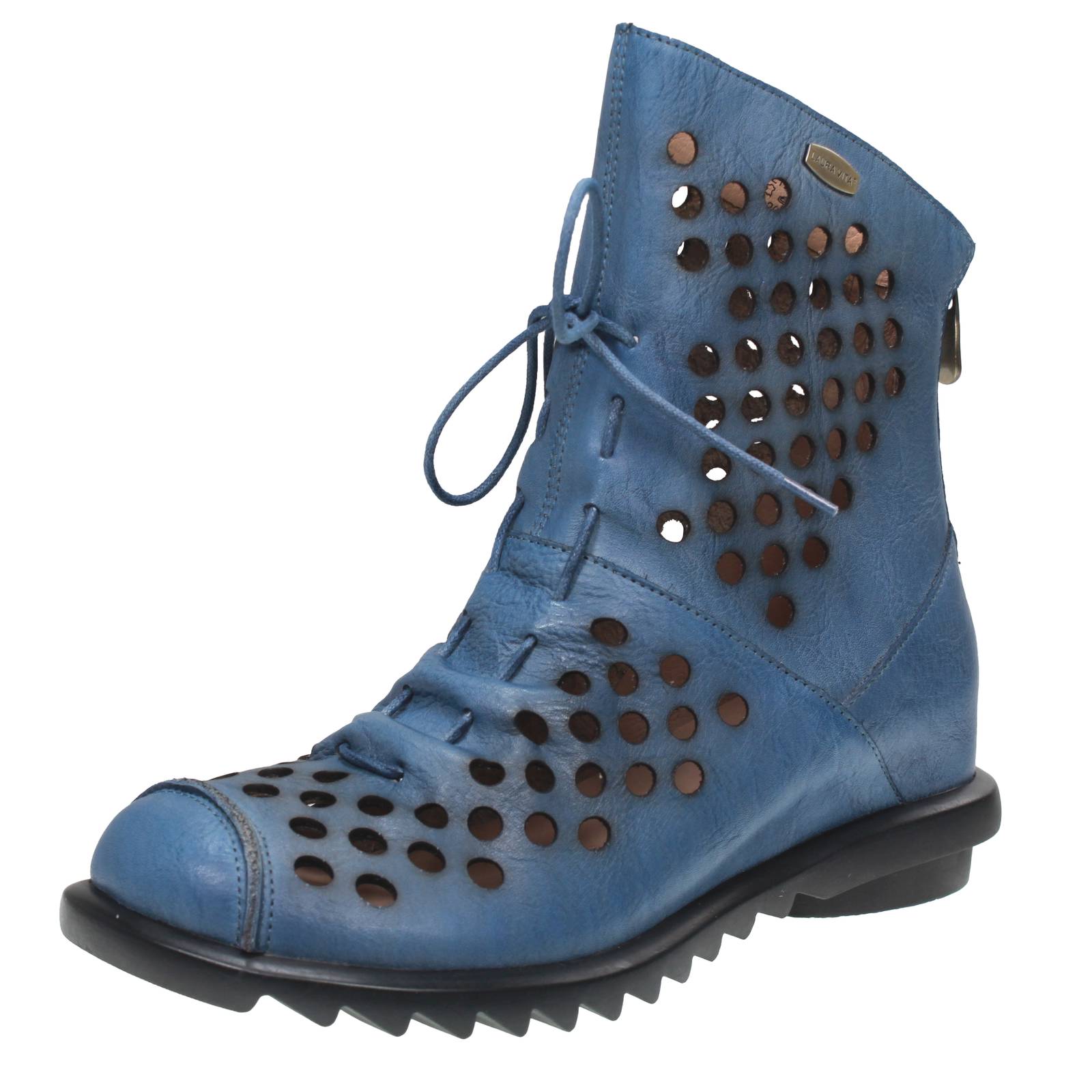 Laura Vita Leder Schnürstiefeletten mit blauem Reißverschluss - Damenschuhe