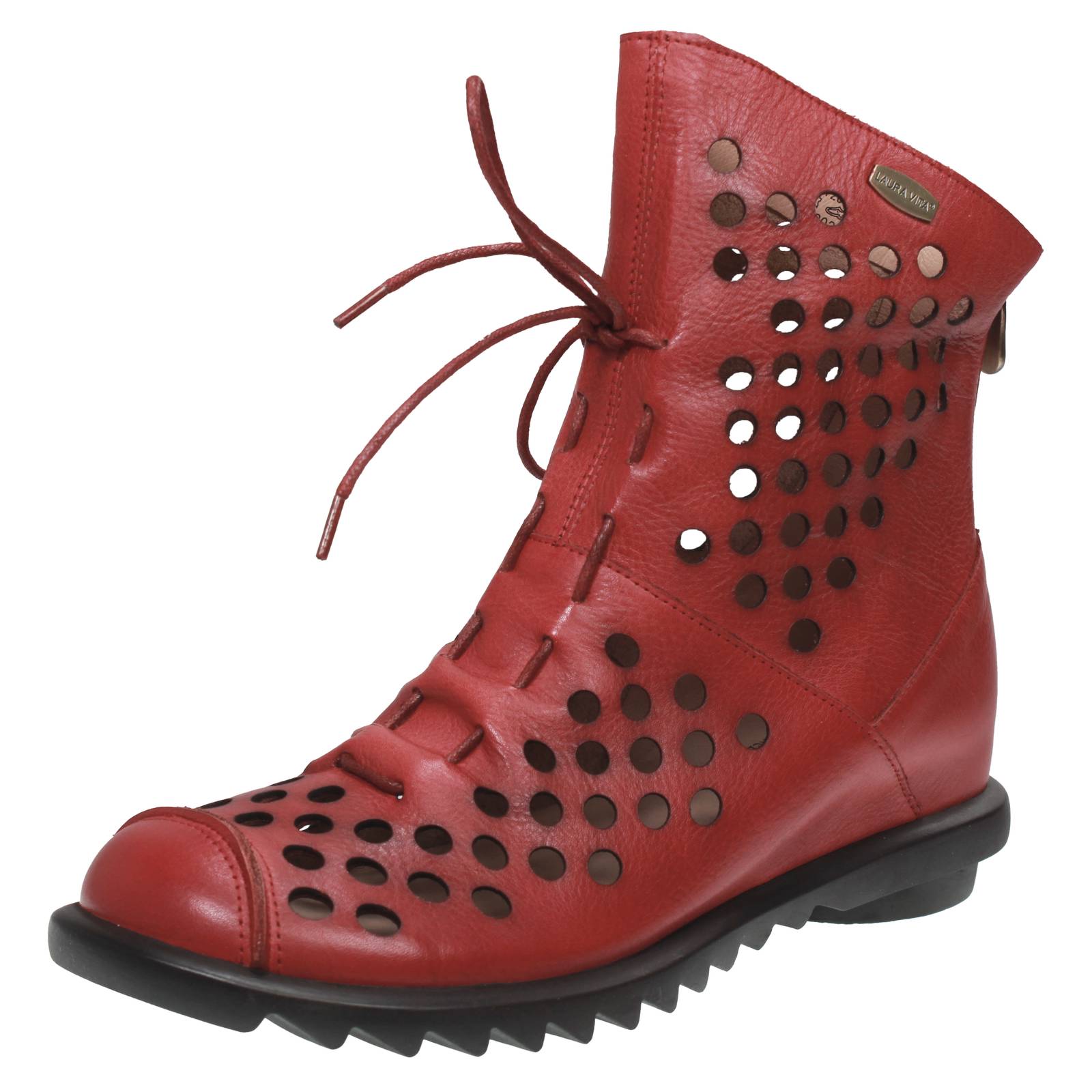Laura Vita Leder Schnürstiefeletten mit rotem Reißverschluss - Damenschuhe