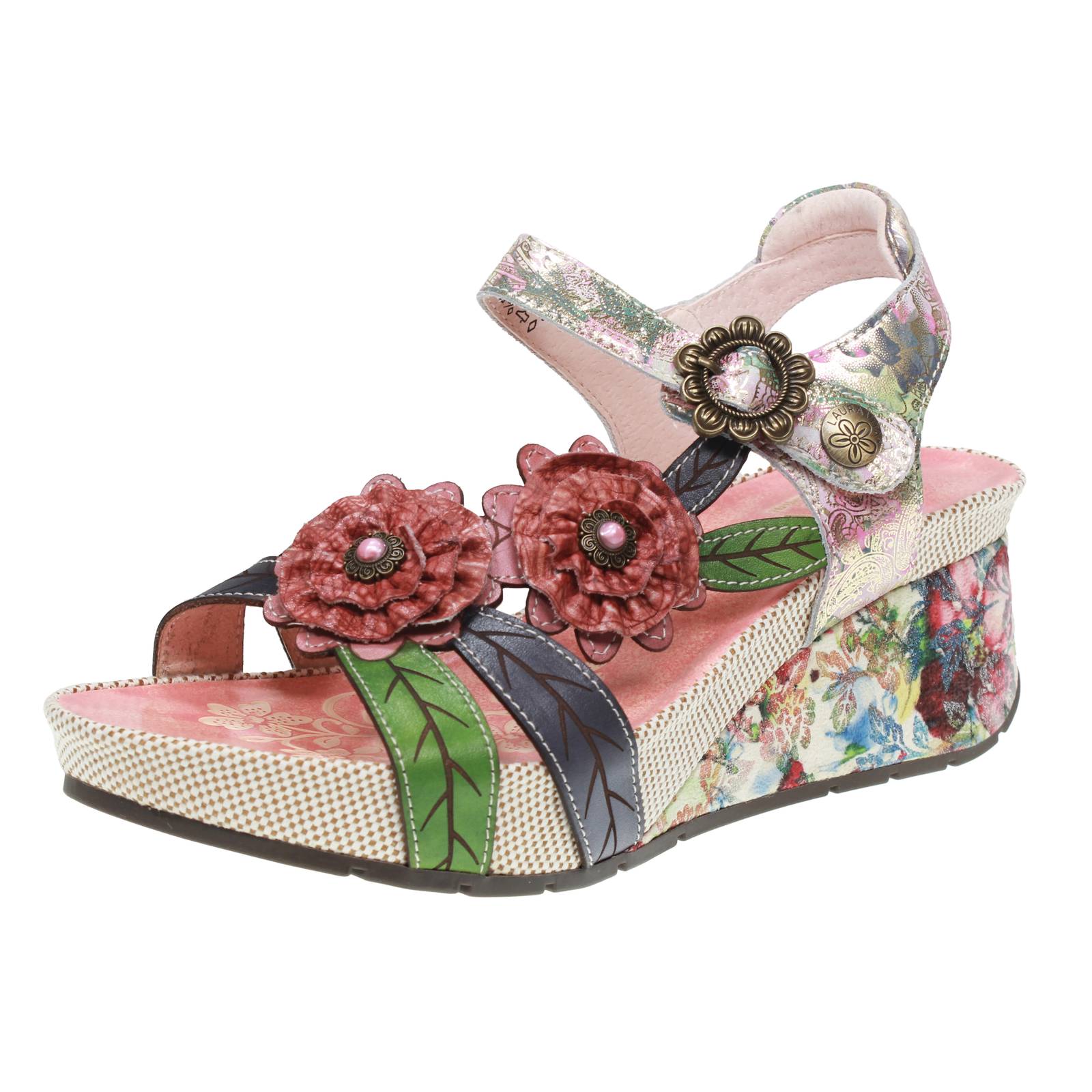 Laura Vita Leder gemusterte Sandalen mit rosa Keilabsatz - Damen Schuhe Sandalen Keilabsatz 16690₽