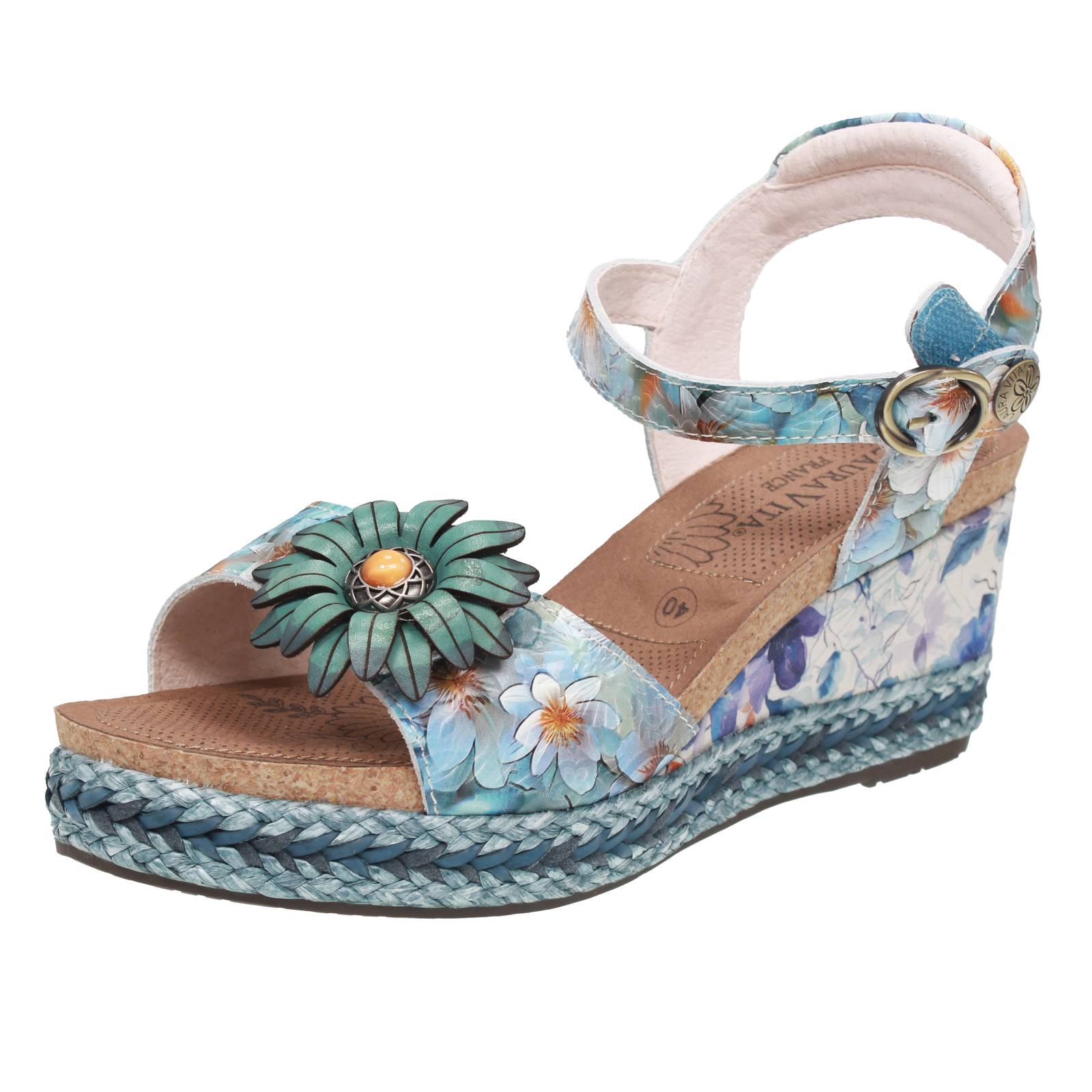 Laura Vita Leder gemusterte Sandalen mit Keilabsatz hellblau - Damen Schuhe Sandalen 17590₽