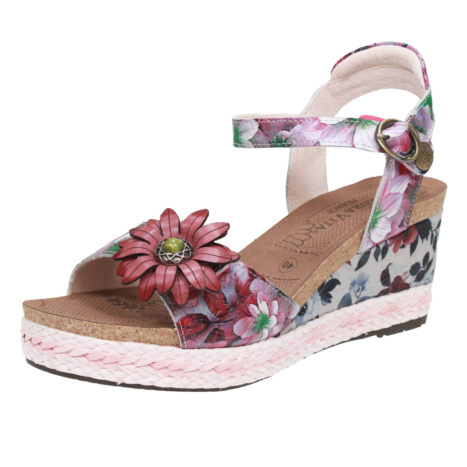 Laura Vita Leder gemusterte Sandalen mit Keilabsatz lila - Damen Schuhe Sandalen 16690₽