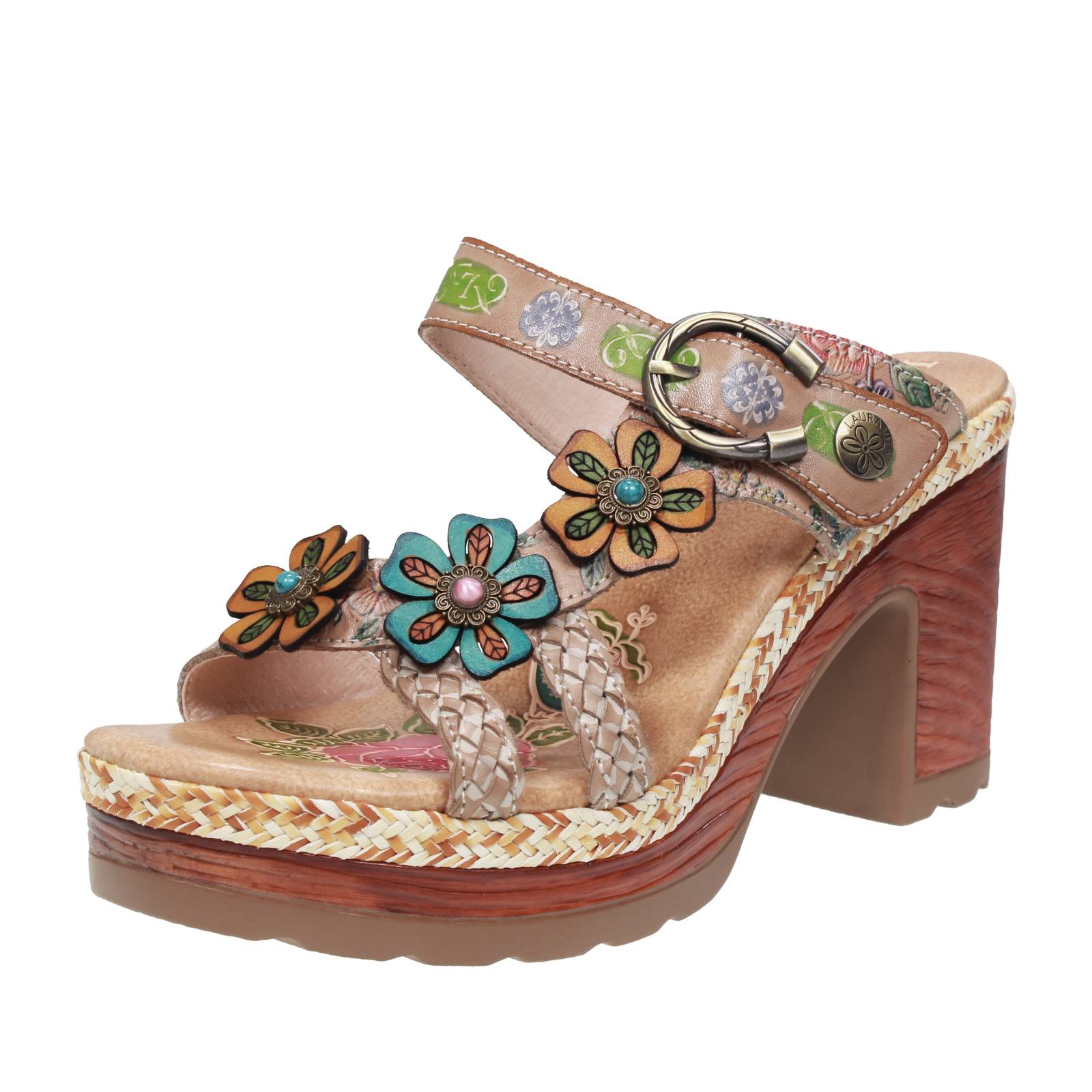 Laura Vita Leder gemusterte Sandalen mit beigeem Absatz - Damen Schuhe Sandalen 17590₽