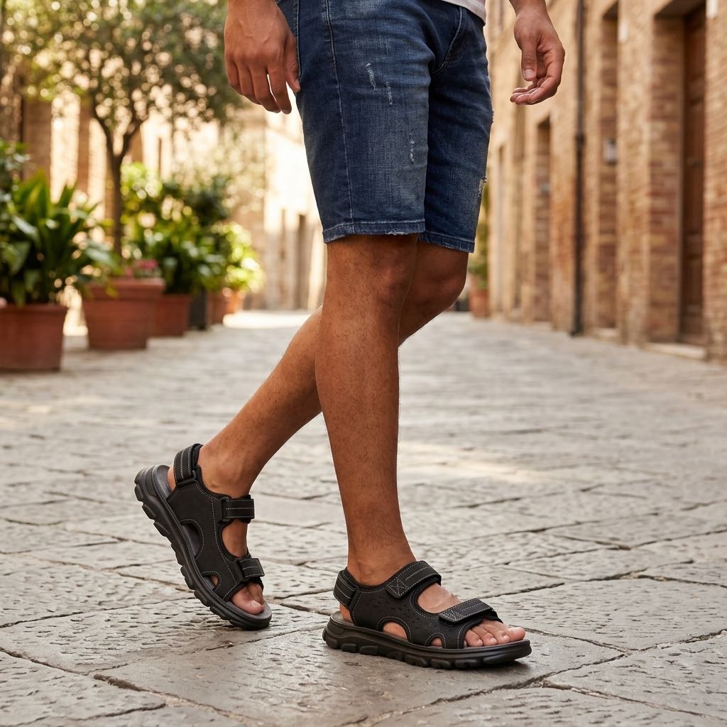 TIGLIO Sandales à triple velcro Homme noir Photo 2