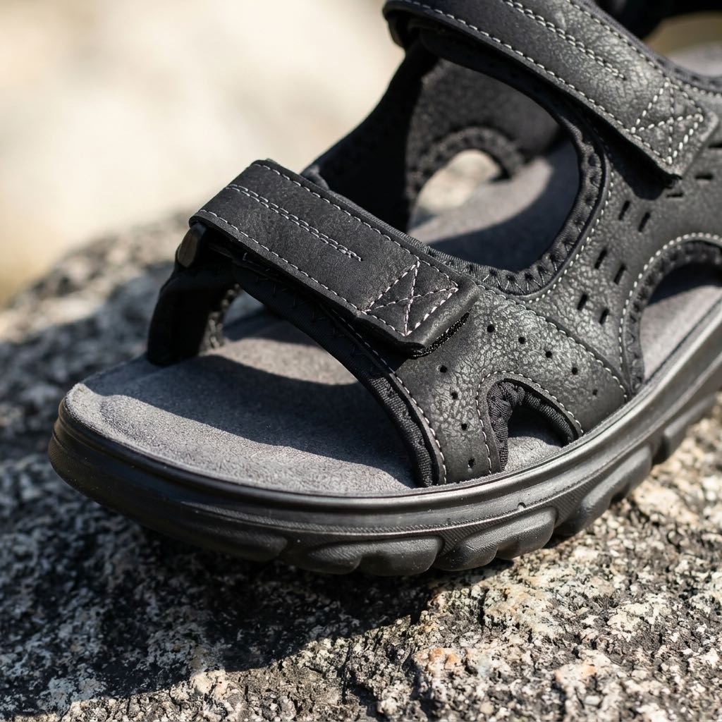 TIGLIO Sandales à triple velcro Homme noir Photo 5