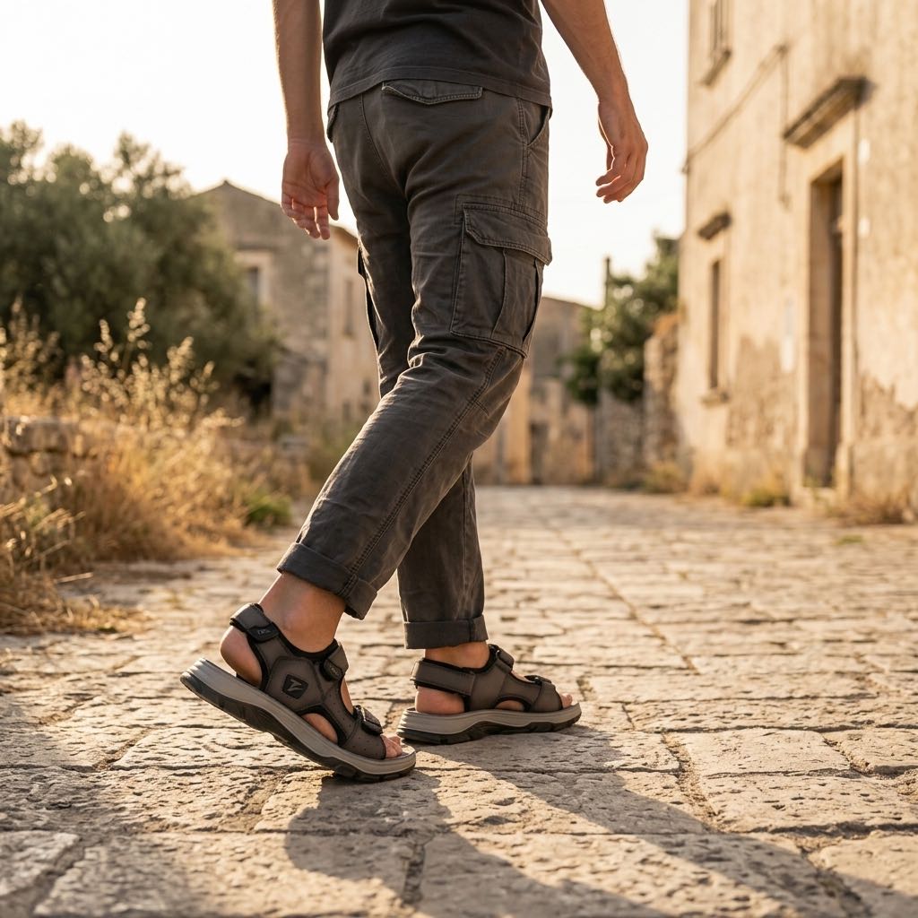 TIGLIO Sandals with three Velcro straps Man grey Photo 2