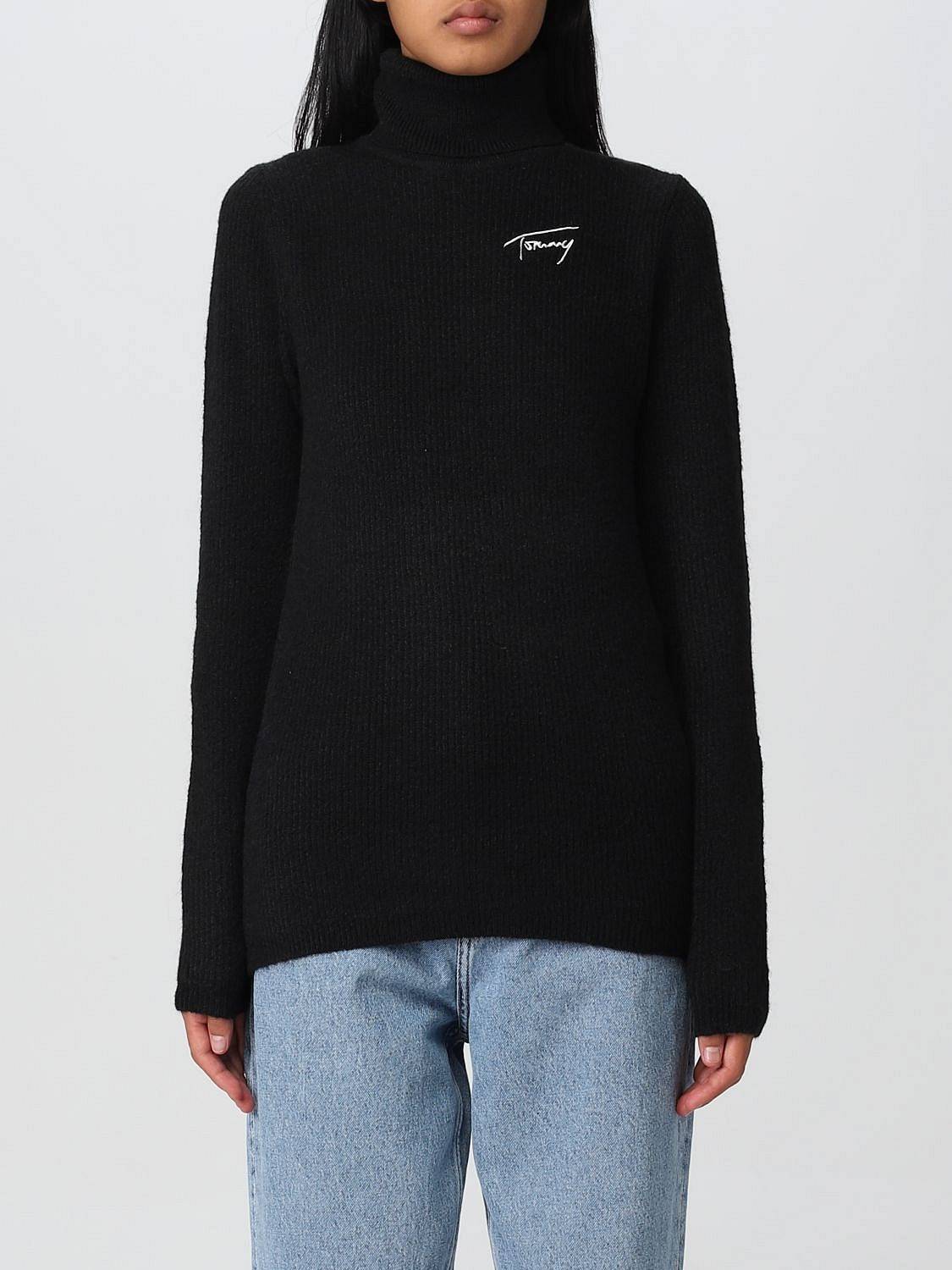TOMMY HILFIGER Signatur-Ripp-Rollkragenpullover Damen schwarz