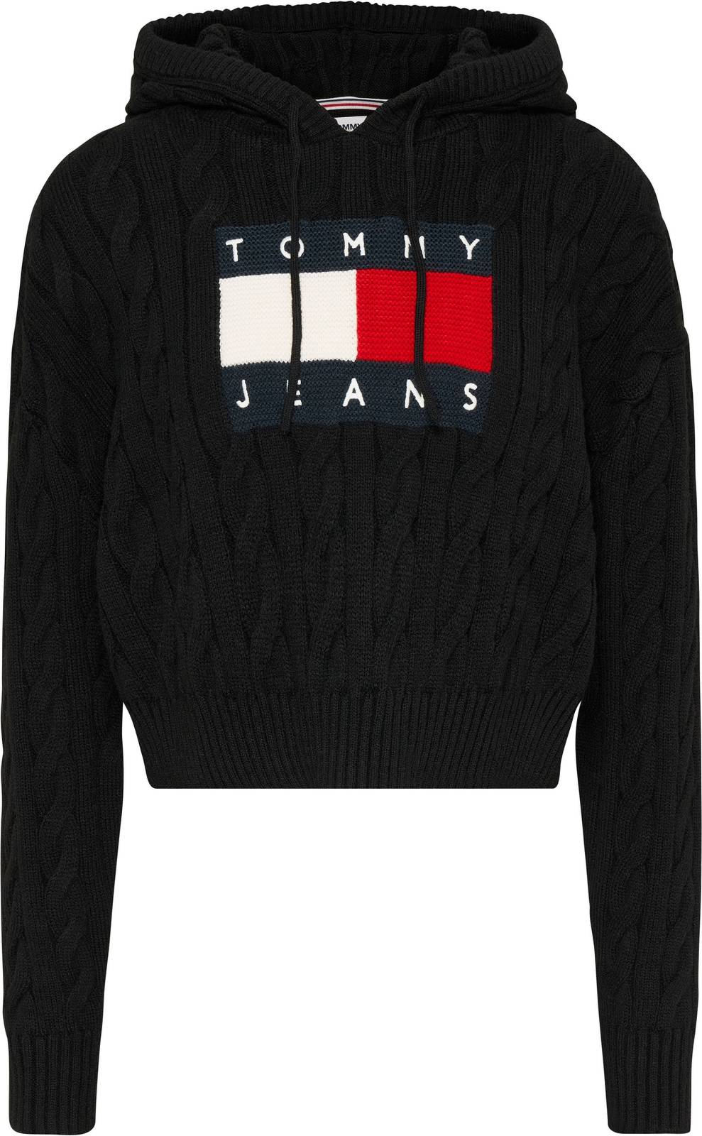 TOMMY HILFIGER Tjm Center Flag Kabel Hoodie - Crop Sweater Damen schwarz