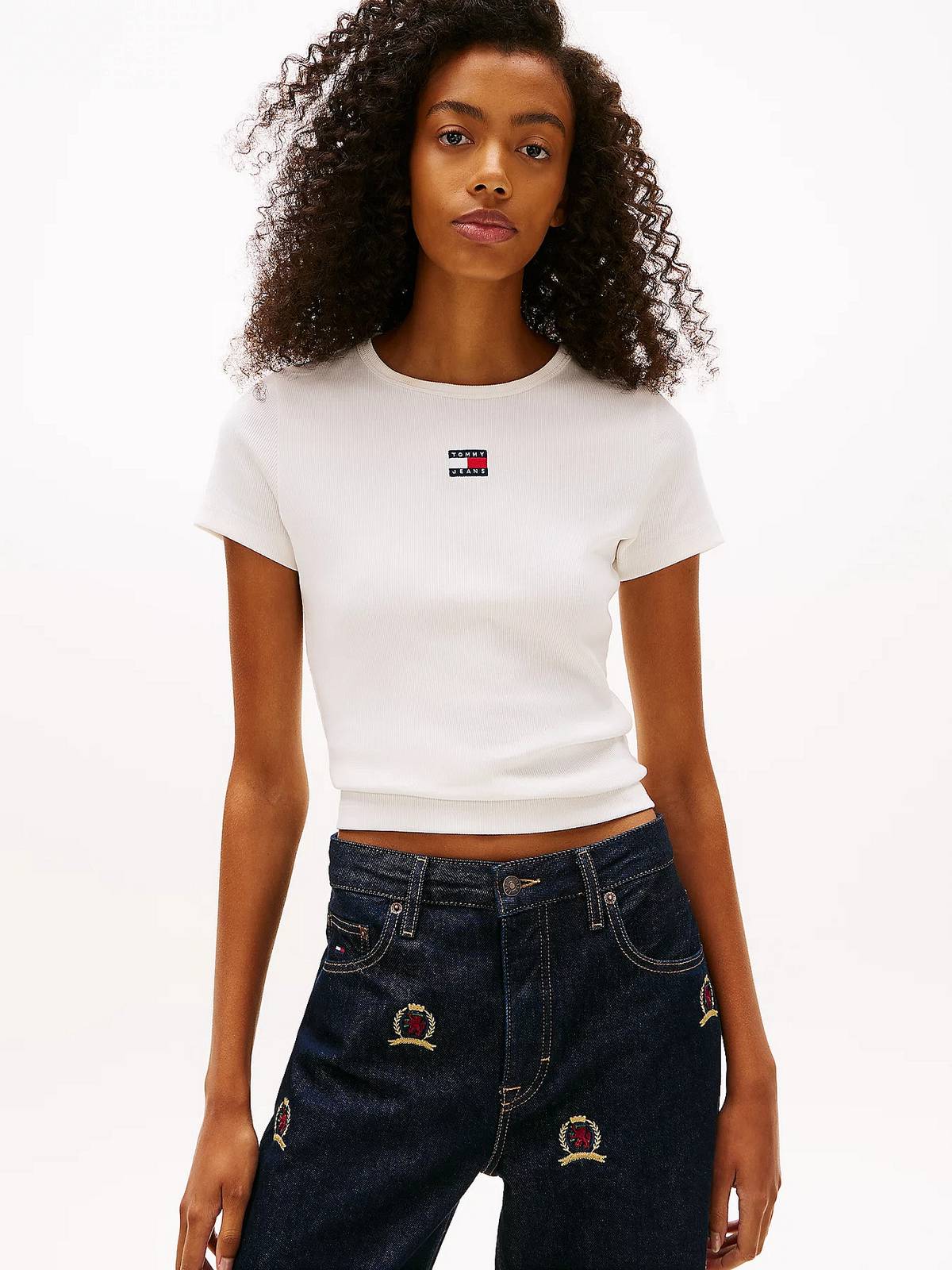 TOMMY HILFIGER Tee-shirt côtelé Slim Badge Femme blanc Photo 2