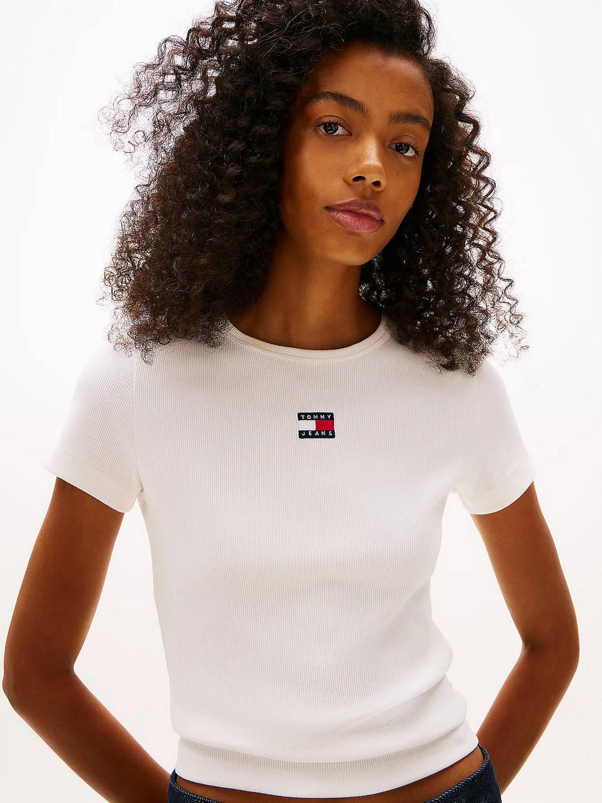 TOMMY HILFIGER Tee-shirt côtelé Slim Badge Femme blanc Photo 3