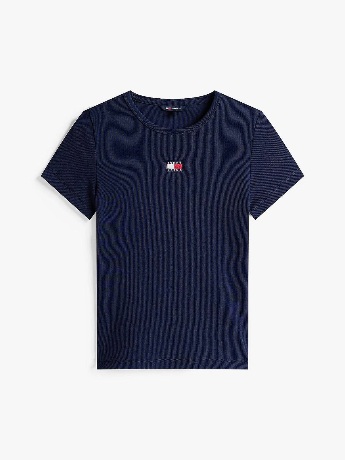 TOMMY HILFIGER Slim Badge Rib Tee Damen blau
