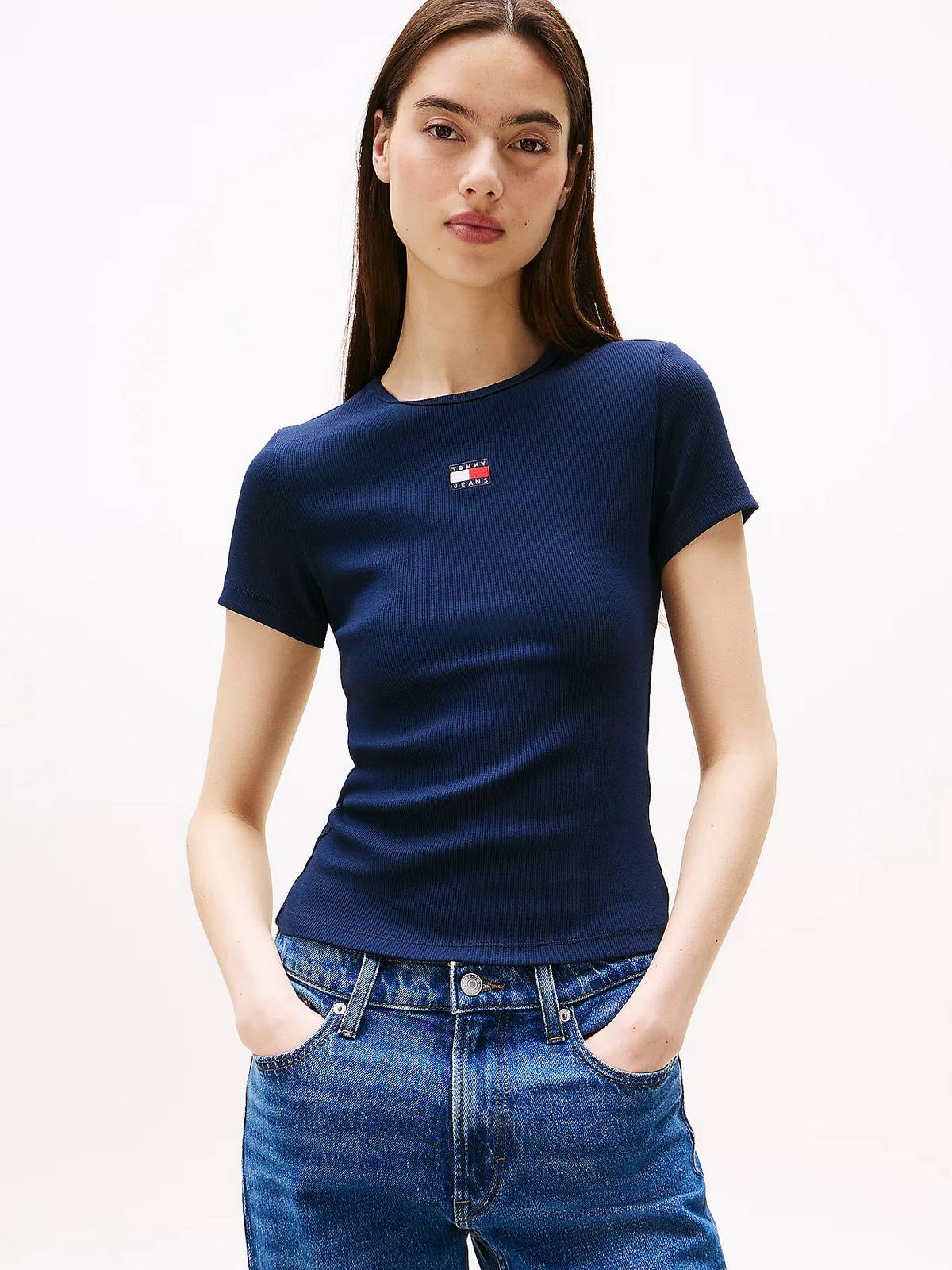 TOMMY HILFIGER Tee-shirt côtelé Slim Badge Femme bleu Photo 2