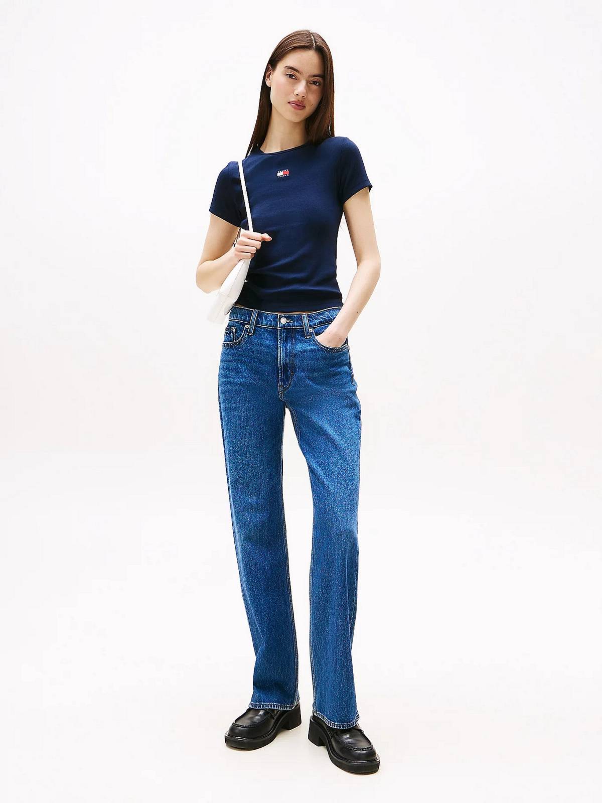 TOMMY HILFIGER Tee-shirt côtelé Slim Badge Femme bleu Photo 4