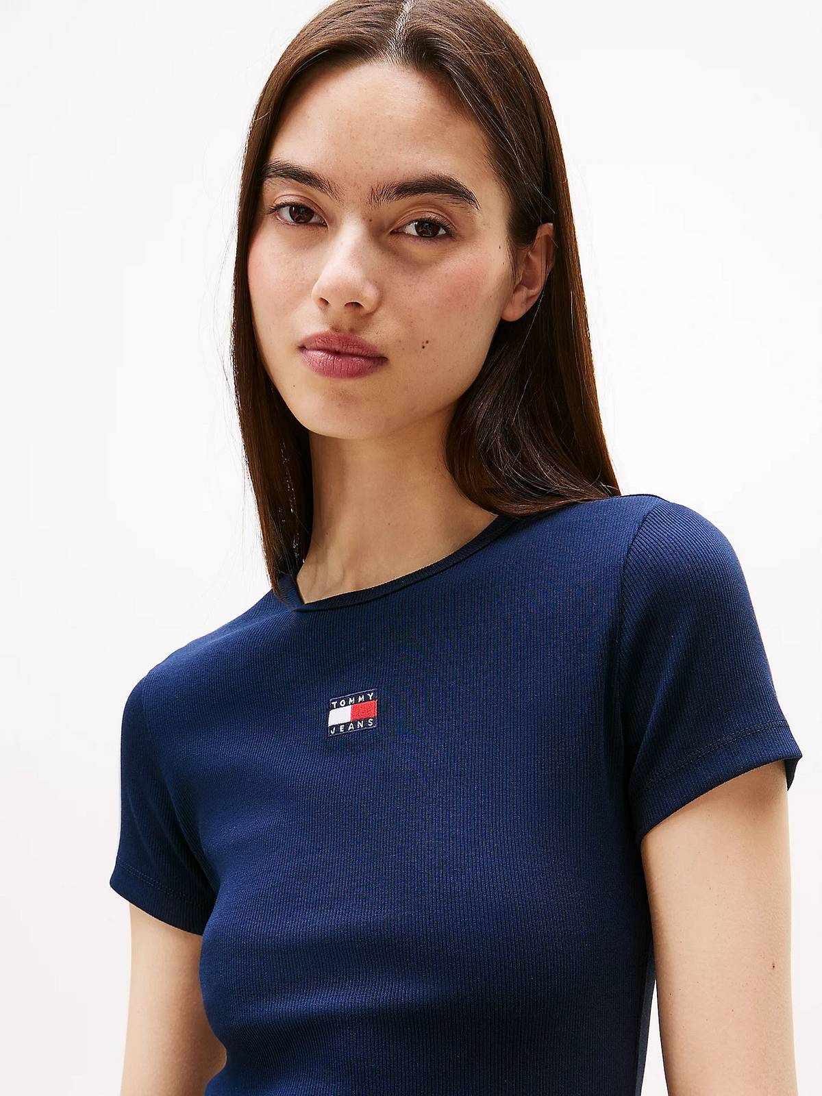 TOMMY HILFIGER Tee-shirt côtelé Slim Badge Femme bleu Photo 3