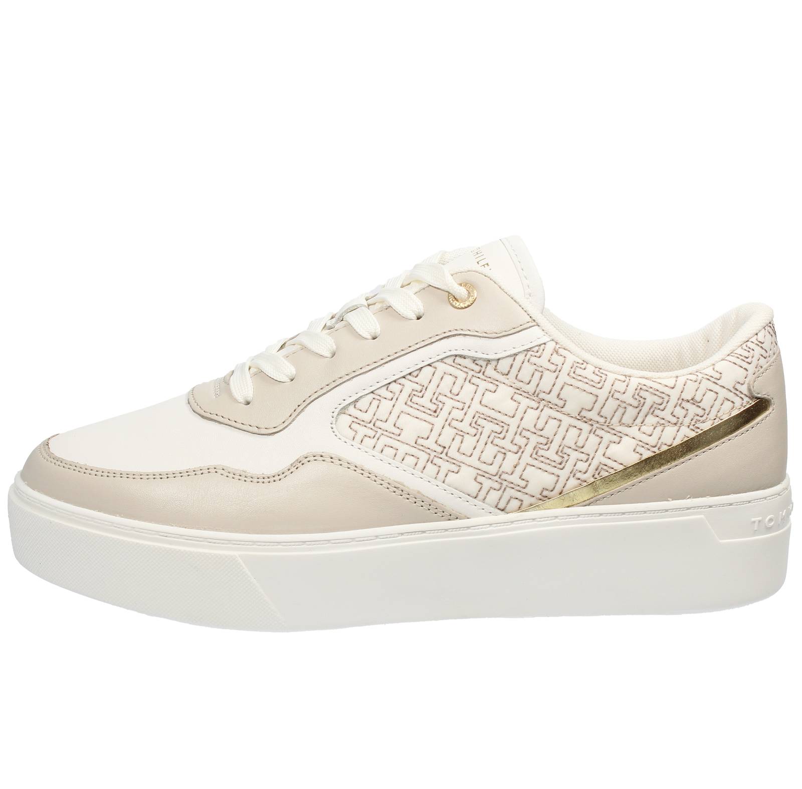 TOMMY HILFIGER Monogram - Sneakers platform in Pelle Donna beige Foto 3