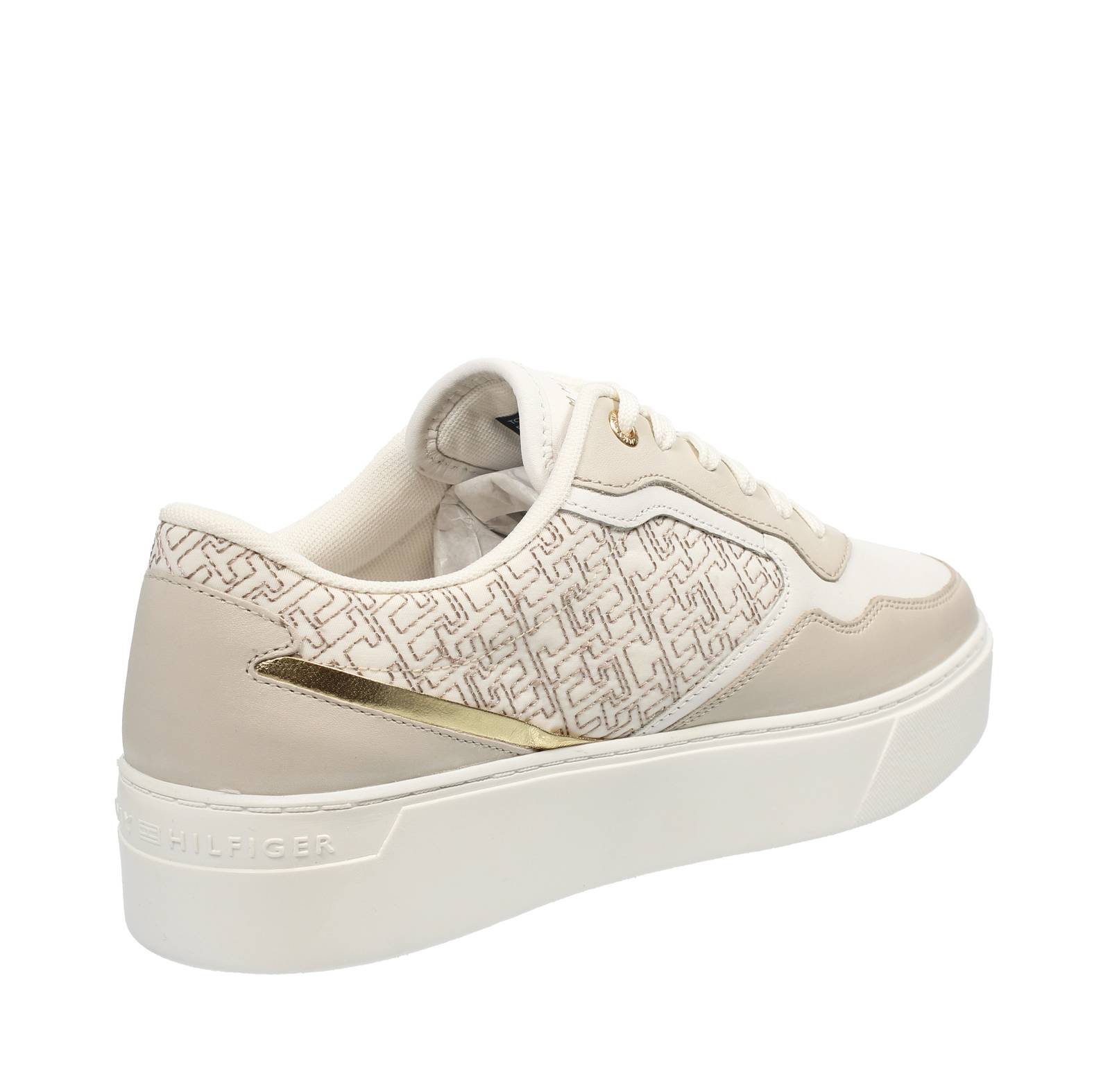 TOMMY HILFIGER Monogram - Sneakers platform in Pelle Donna beige Foto 4