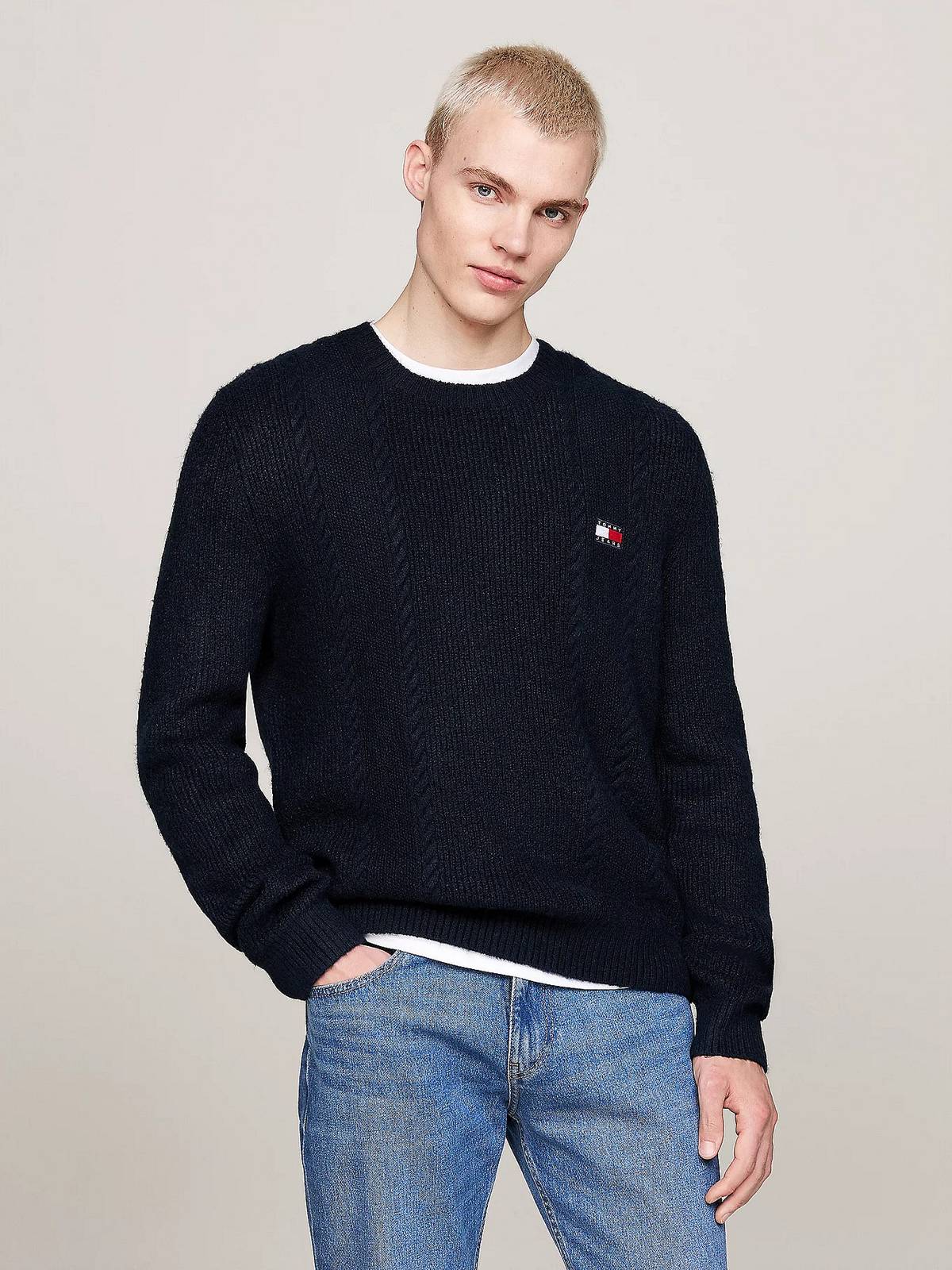 TOMMY HILFIGER Slim cable knit crew neck Uomo blu Foto 2