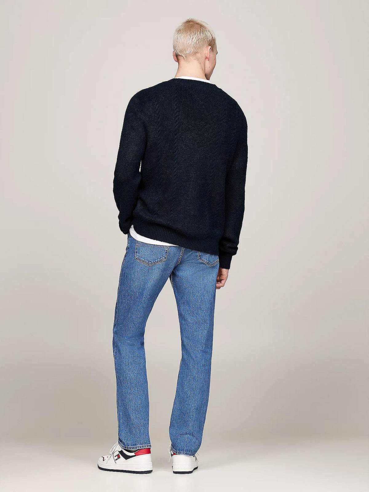 TOMMY HILFIGER Slim cable knit crew neck Uomo blu Foto 3