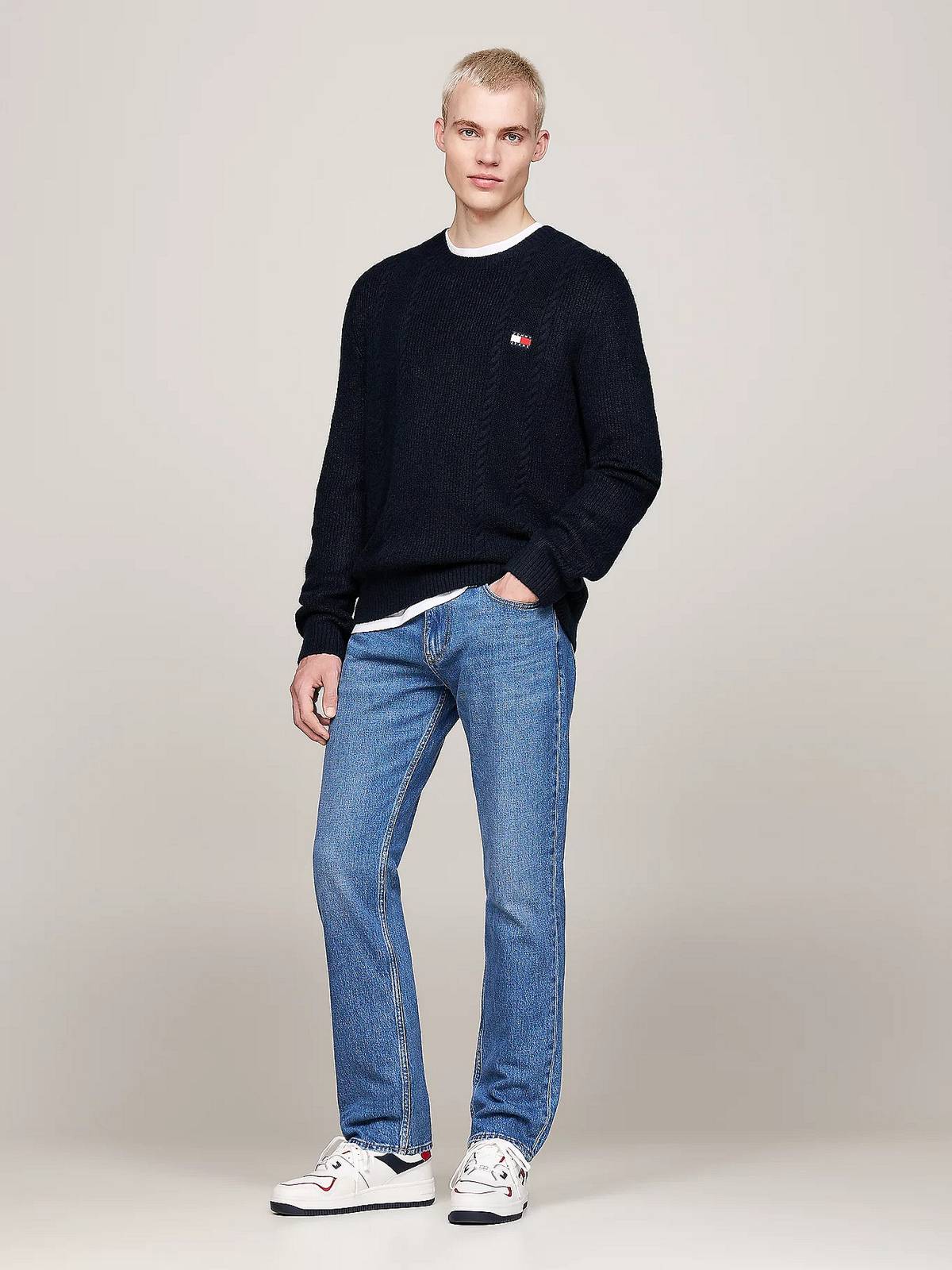 TOMMY HILFIGER Slim cable knit crew neck Uomo blu Foto 4