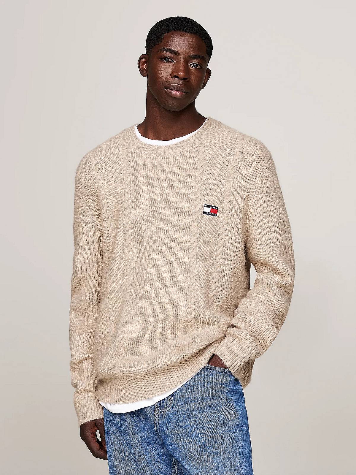 TOMMY HILFIGER Slim cable knit crew neck Man white Photo 2