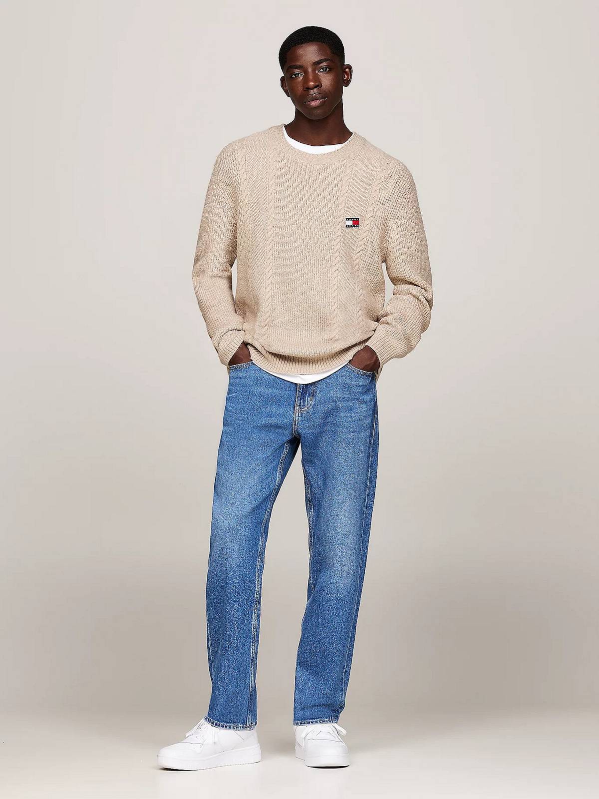TOMMY HILFIGER Slim cable knit crew neck Man white Photo 4