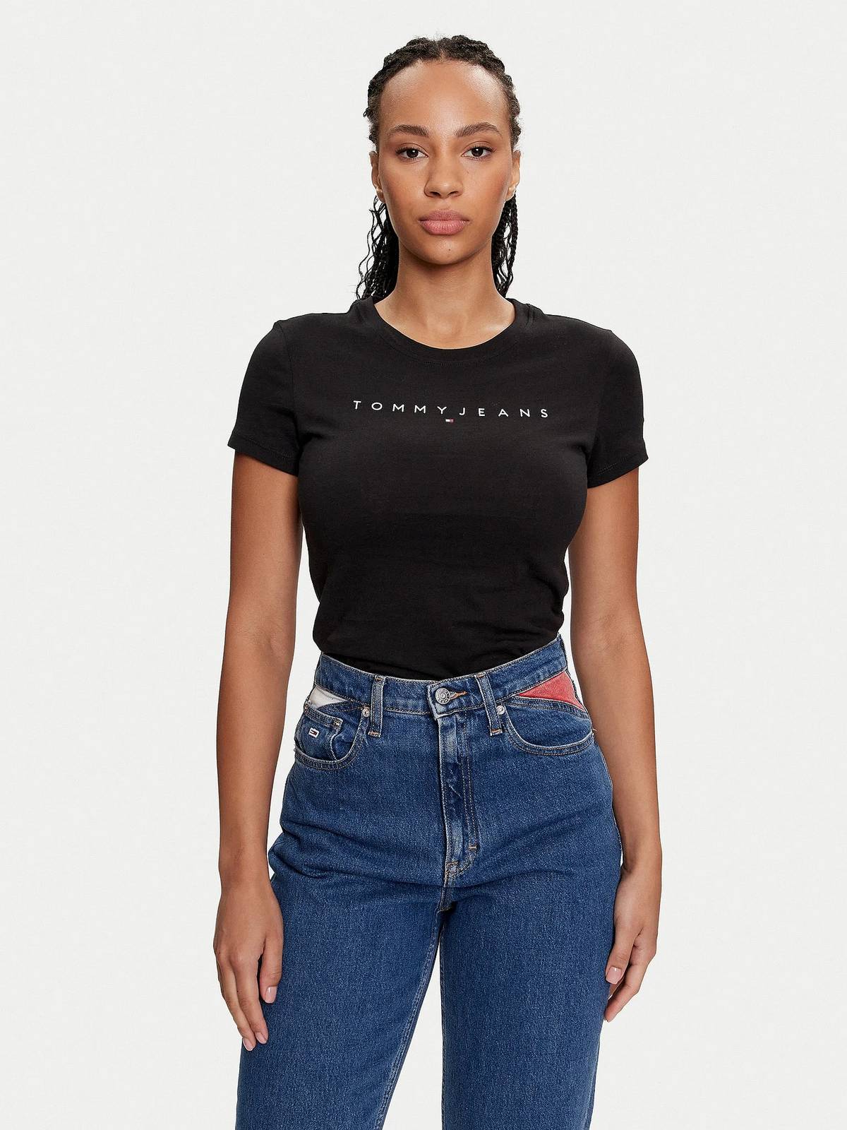 TOMMY HILFIGER Schmales lineares SS-T-Shirt Damen schwarz