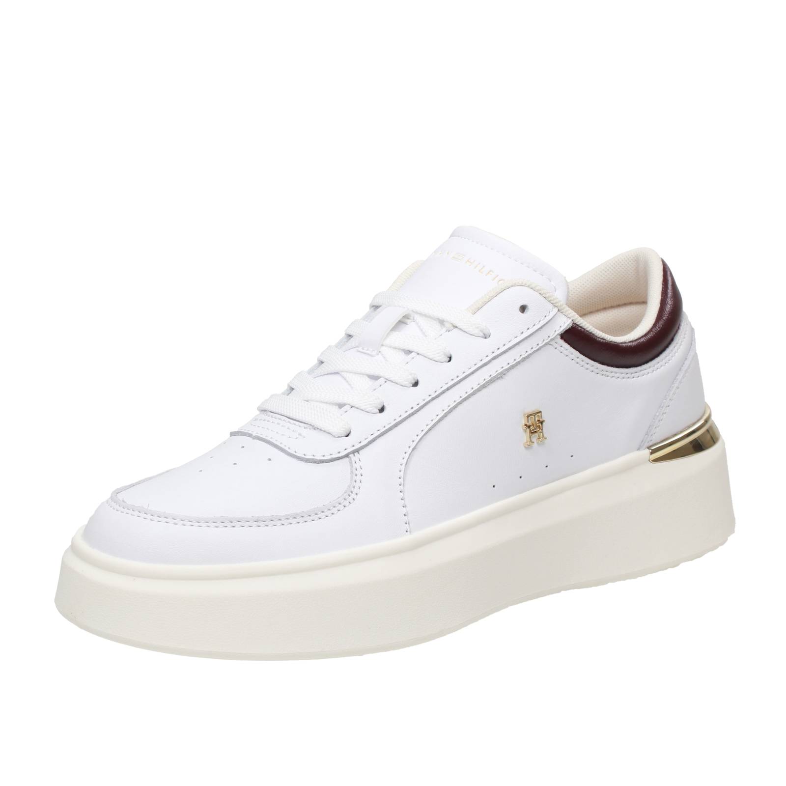 TOMMY HILFIGER Glänzendes Plateau - Leder Plateau Sneakers Damen weiß