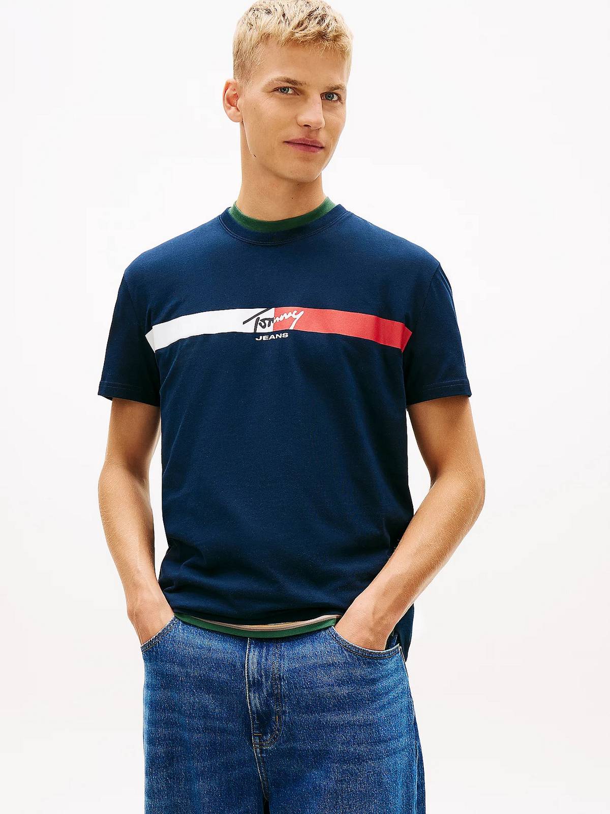 TOMMY HILFIGER Tee reg signature stripe Man blue Photo 2