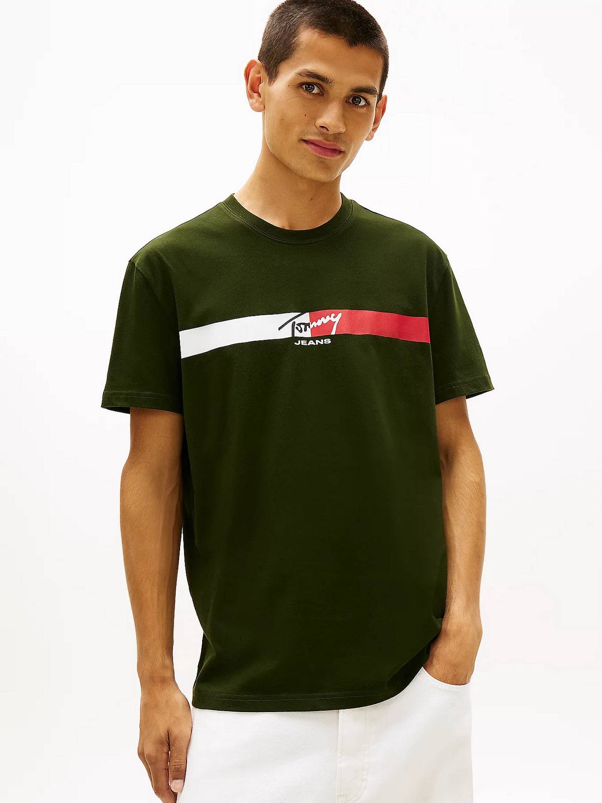 TOMMY HILFIGER Tee reg signature stripe Man green Photo 2