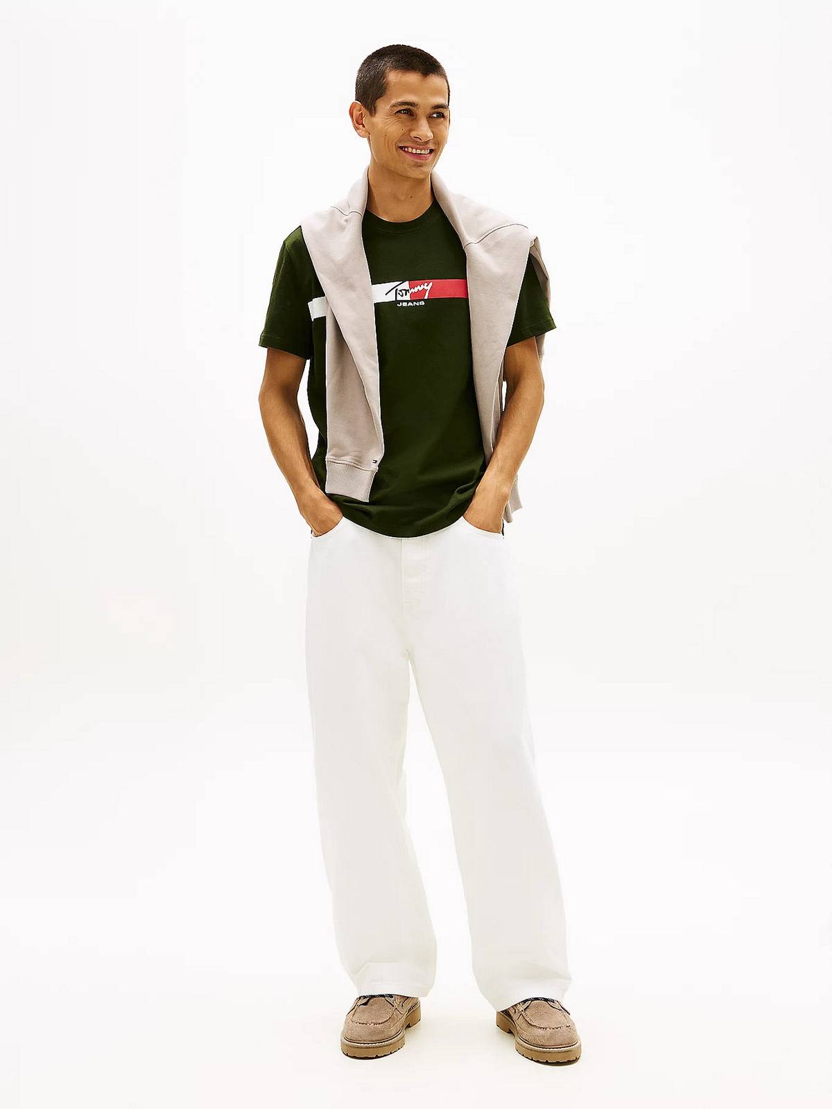 TOMMY HILFIGER Tee reg signature stripe Man green Photo 4