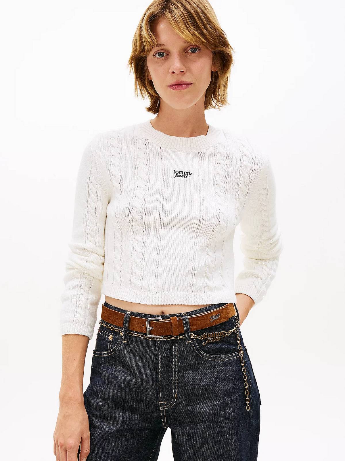 TOMMY HILFIGER Sweater cable script Woman white Photo 2