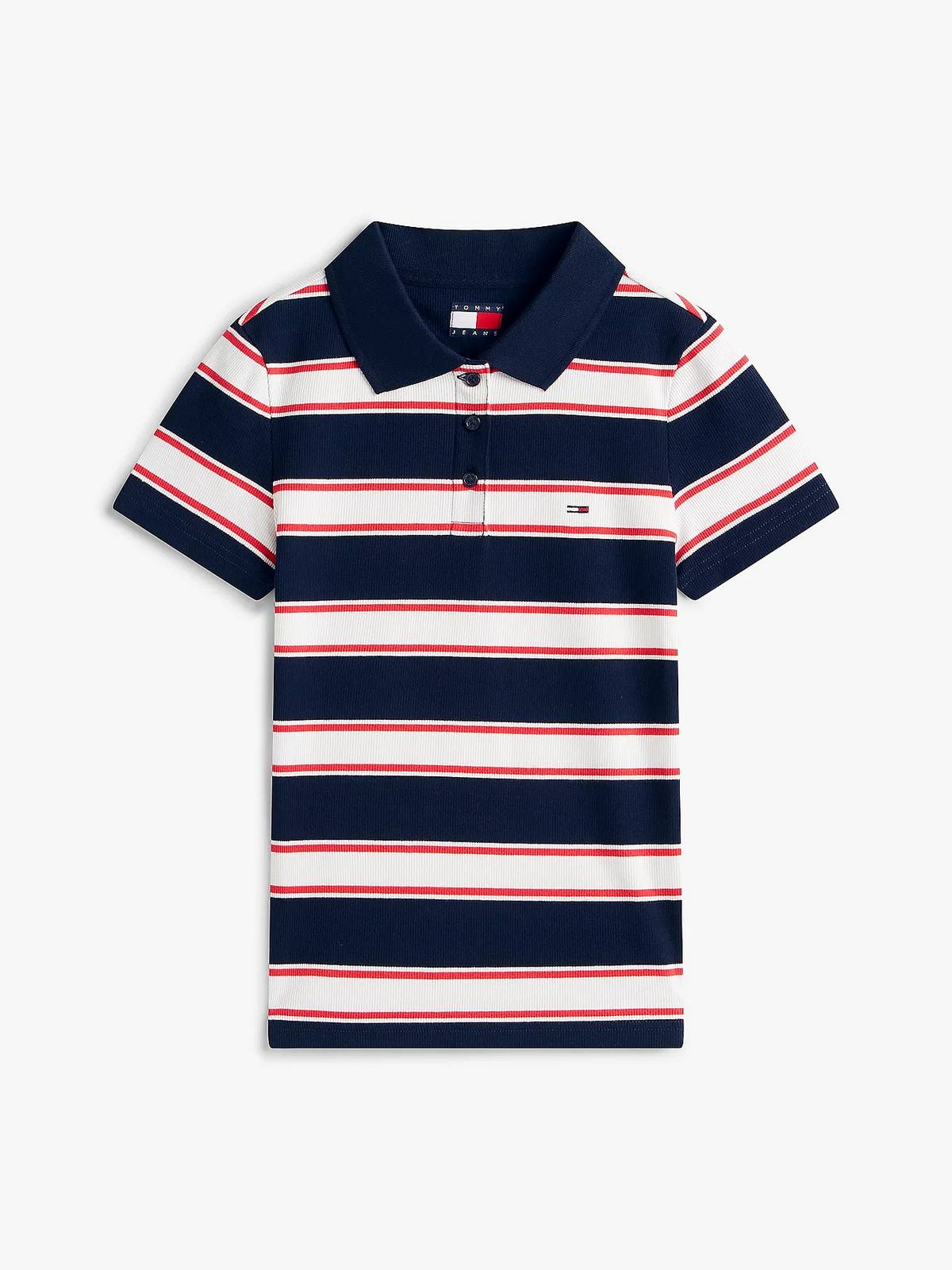 TOMMY HILFIGER Polo SS à côtes fines Femme bleu