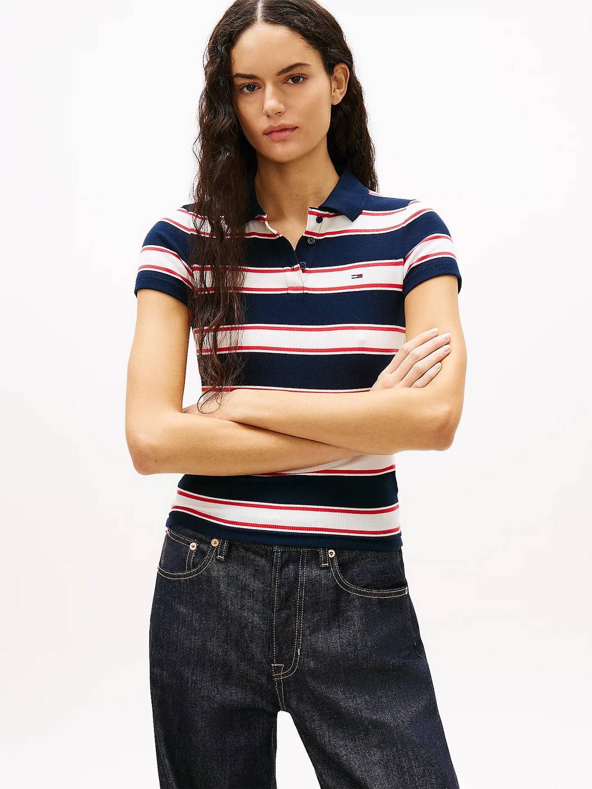 TOMMY HILFIGER Polo SS à côtes fines Femme bleu Photo 2