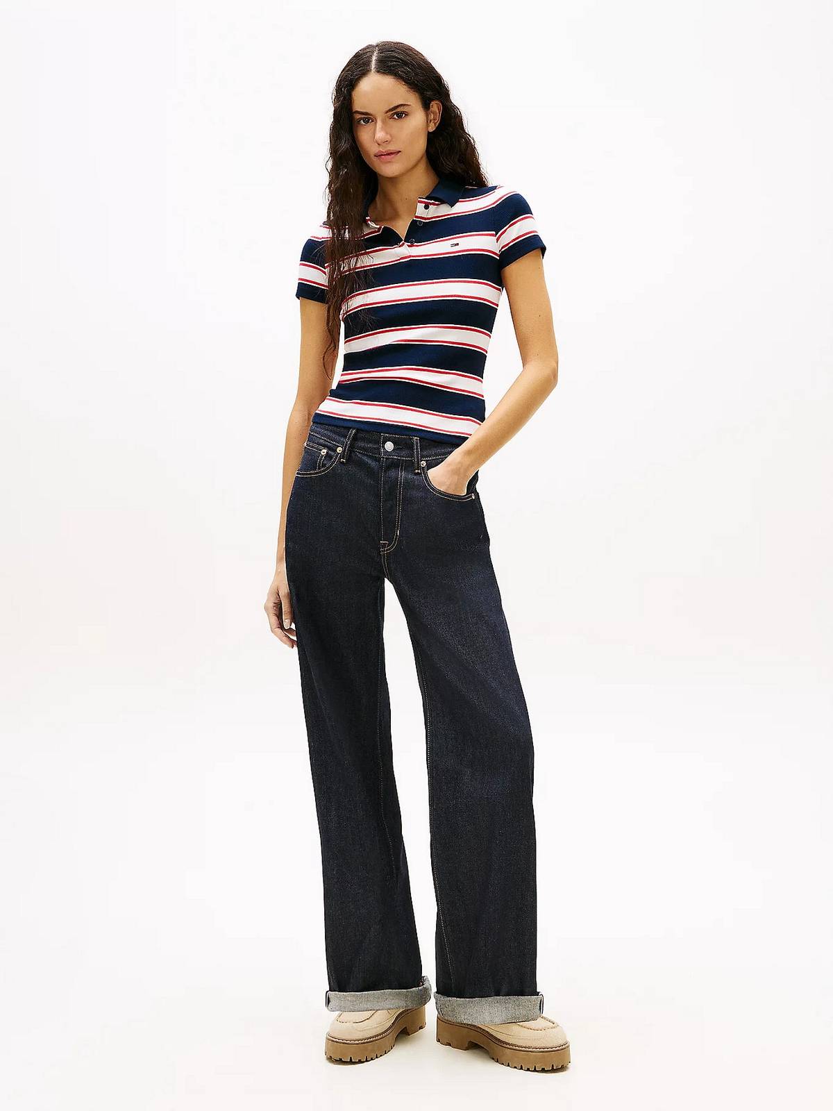 TOMMY HILFIGER Polo SS à côtes fines Femme bleu Photo 5