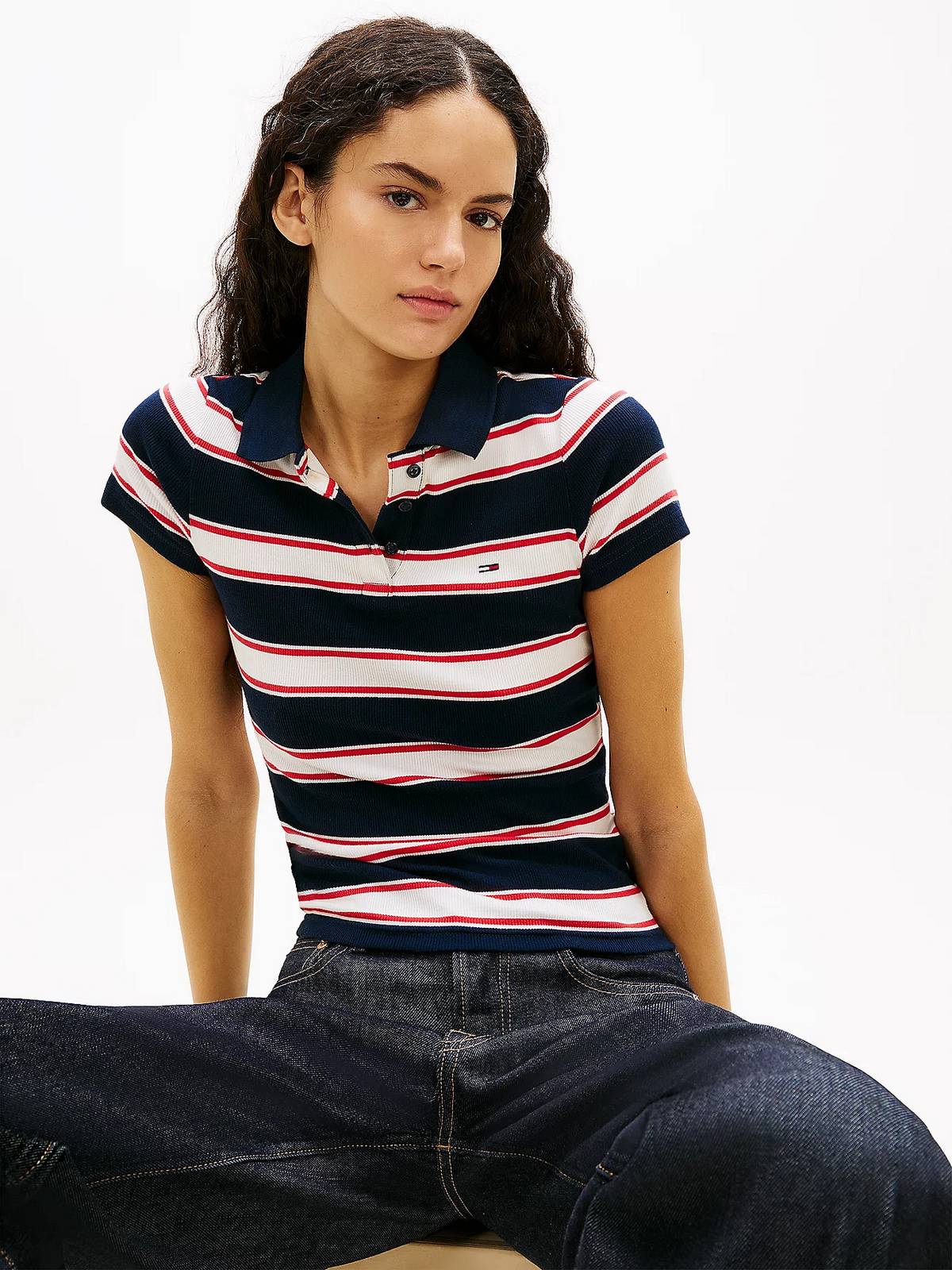 TOMMY HILFIGER Polo SS à côtes fines Femme bleu Photo 3