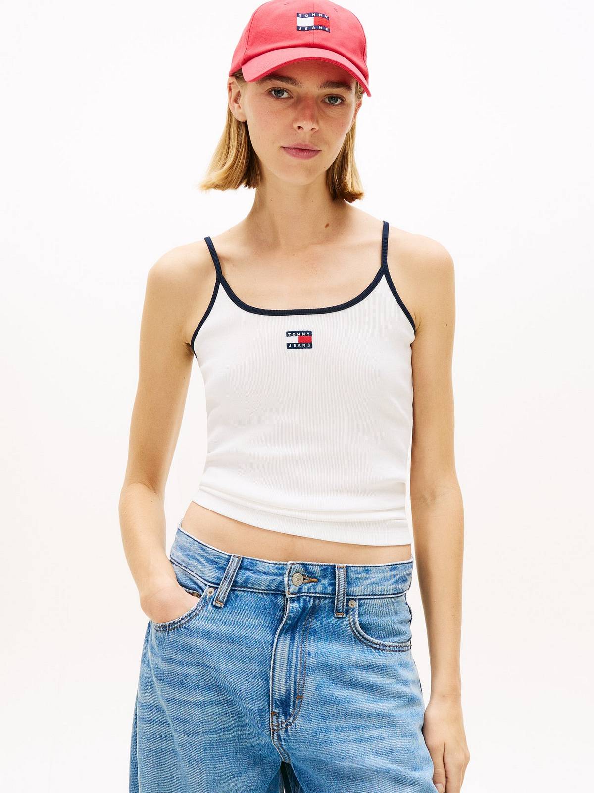 TOMMY HILFIGER Slim strappy badge top Woman white Photo 2