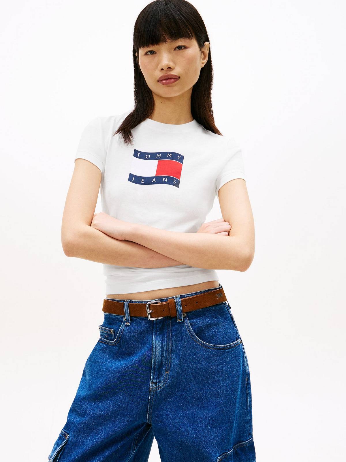 TOMMY HILFIGER Slim wavy flag tee Woman white Photo 2