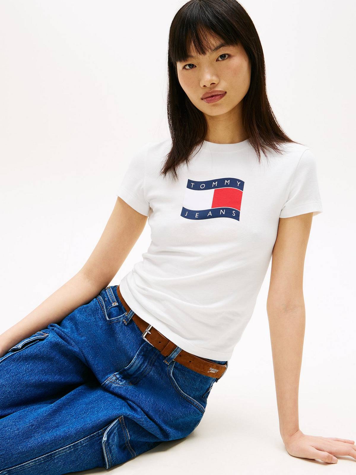 TOMMY HILFIGER Slim wavy flag tee Woman white Photo 3