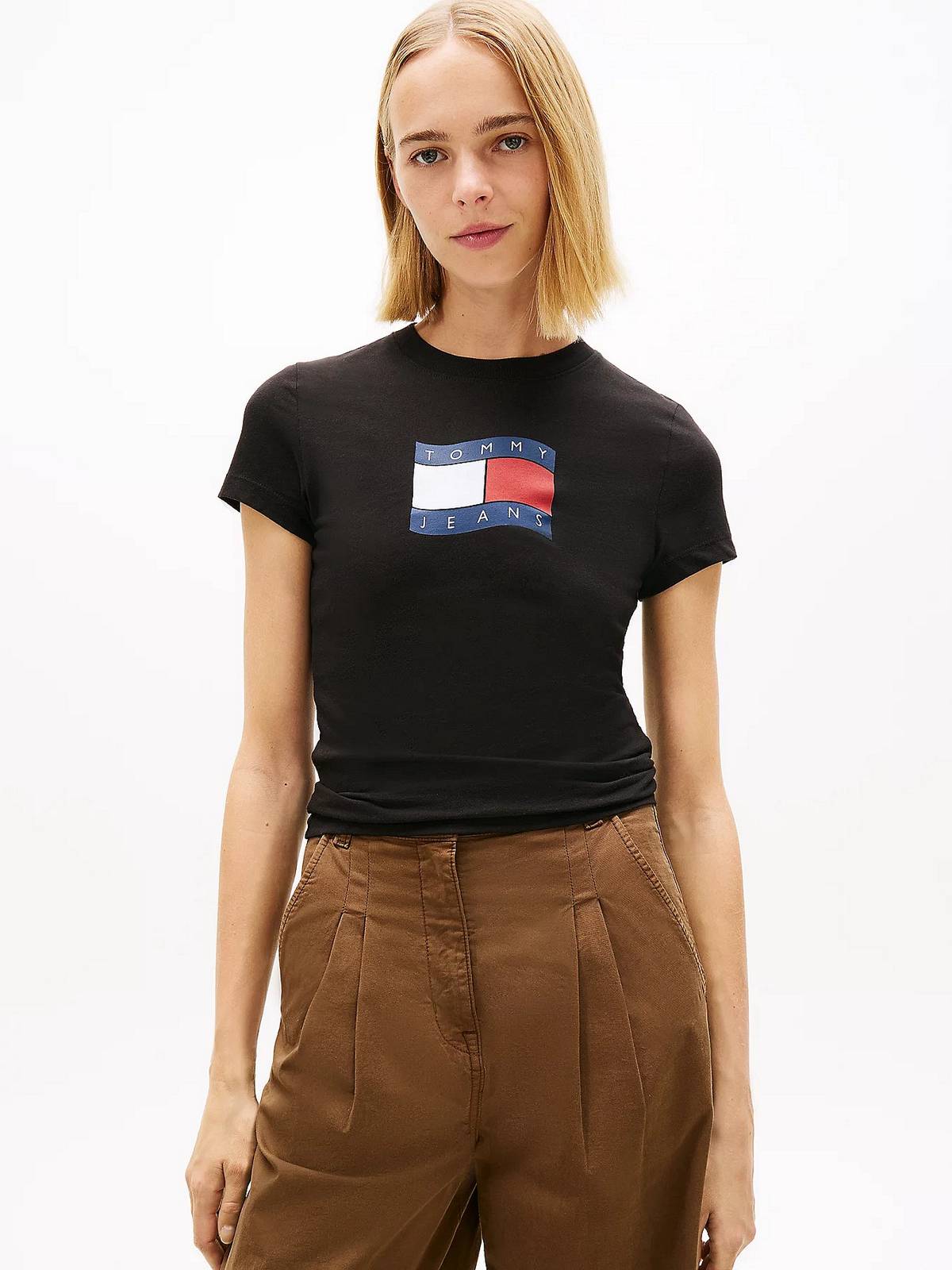 TOMMY HILFIGER Slim wavy flag tee Woman black Photo 2