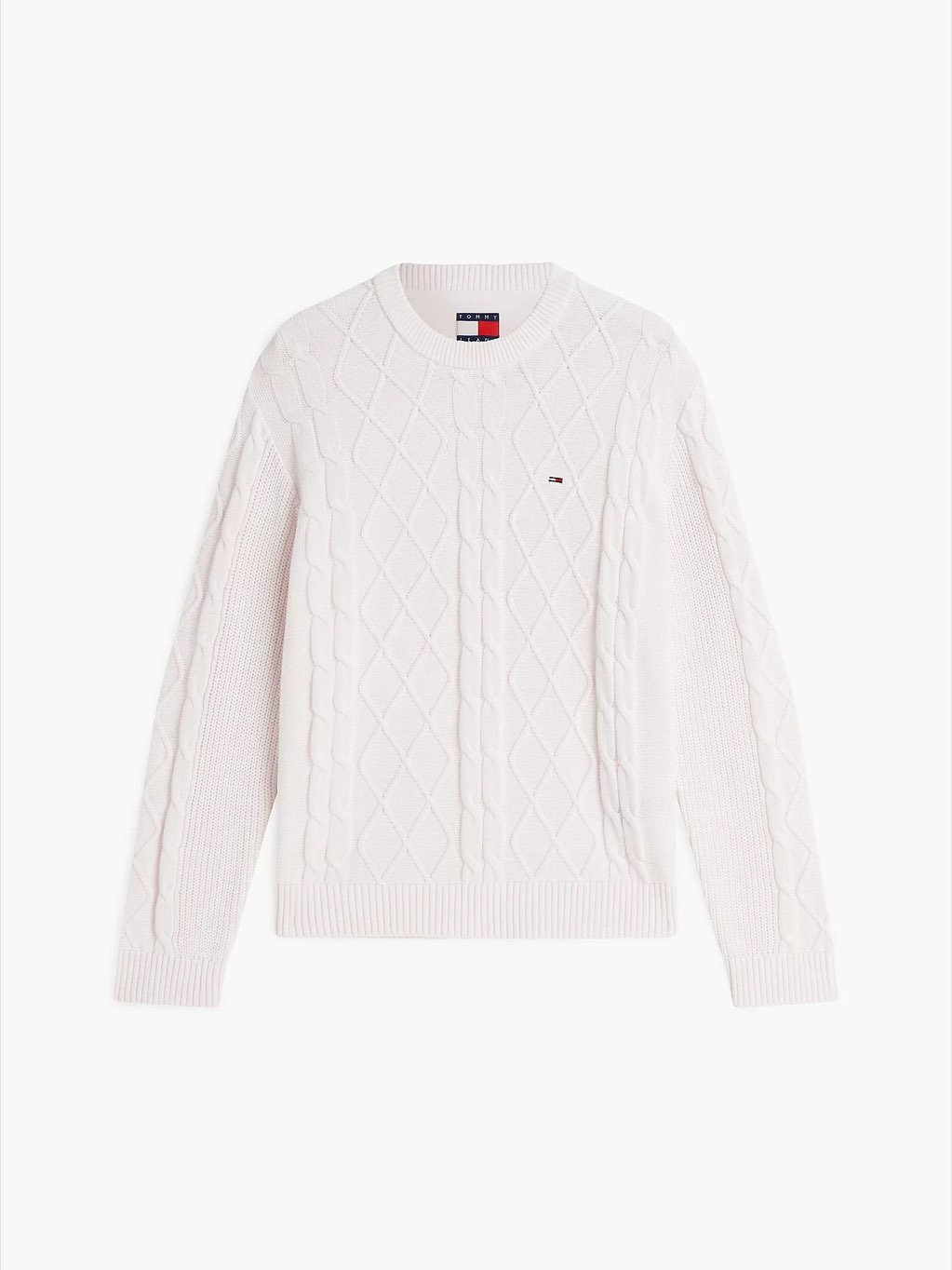 TOMMY HILFIGER Pullover „Reg Classic Flag Cable“ Herren weiß