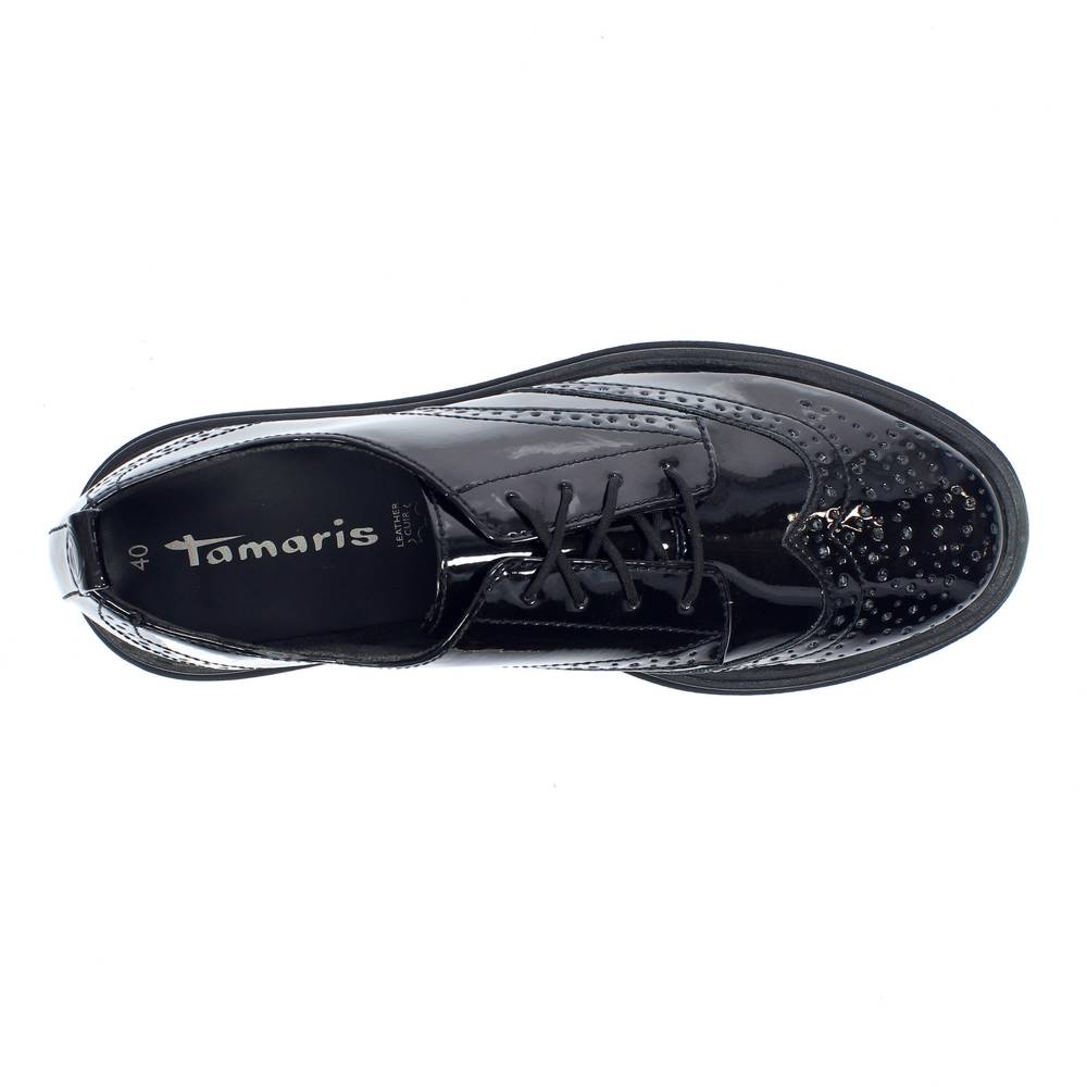 TAMARIS Stringate Brogue in vernice con Suola Carrarmato nero Stringate  Tacco Donna 23768
