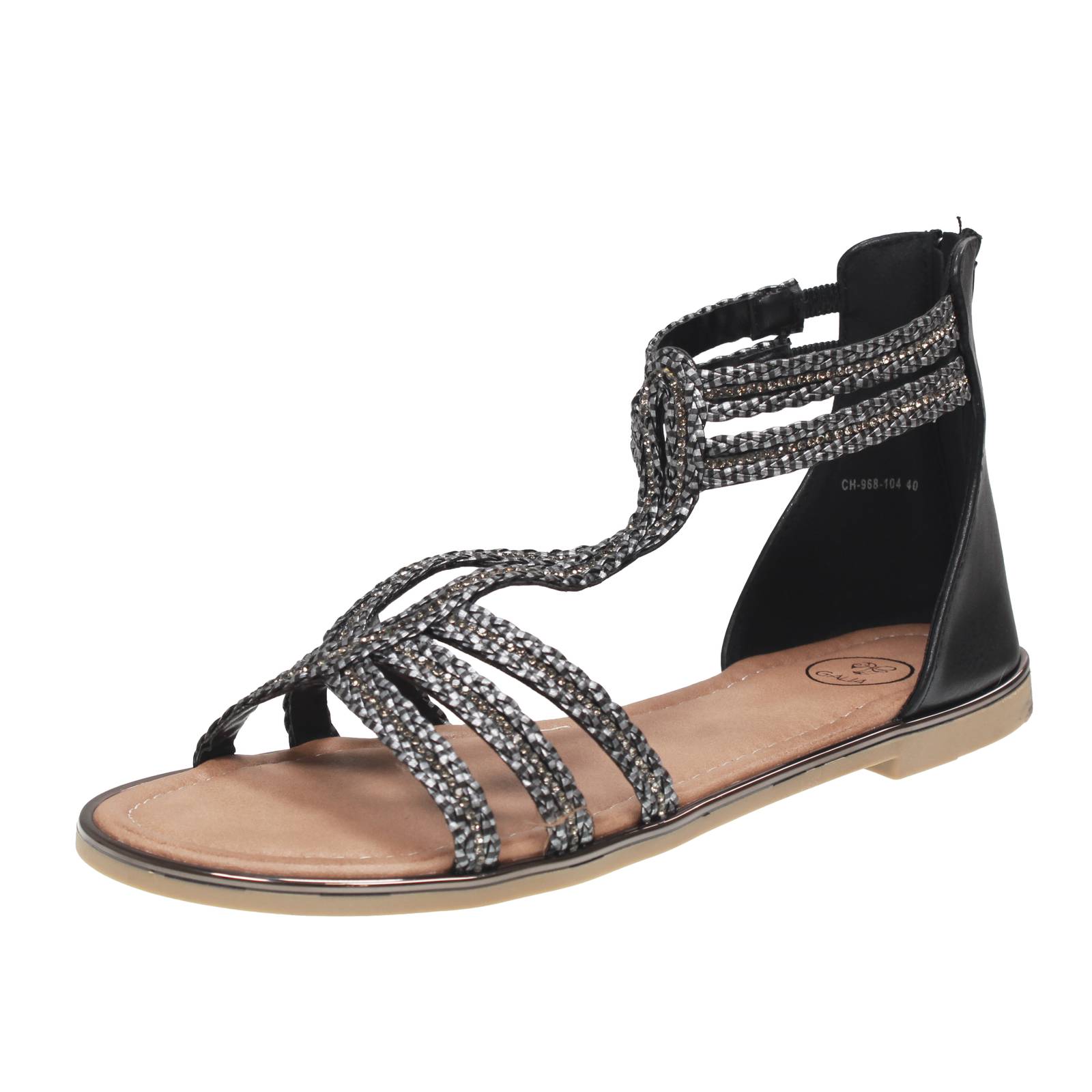 Galia niedrige Sandalen mit Reißverschluss schwarz - Damen Schuhe niedrige Sandalen