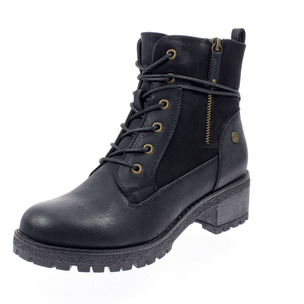 72627 Stivaletti Stringati Con Tacco Basso Largo Nero Negro Donna